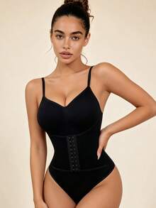 Lilivine Women's Fashion Waist Shaping Slightly Adjustable Single-Breasted Bodysuit - Fully Envelops Fat To Create A Perfect Figure - Black - View 3
