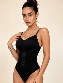 Lilivine Women's Fashion Waist Shaping Slightly Adjustable Single-Breasted Bodysuit - Fully Envelops Fat To Create A Perfect Figure - Black - View 4