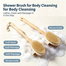 Solid Wood Long Handle Boar Bristle Bath Brush Body Dry Brush Boar Bristle Shower Brush Body Scrub Brush Leg Exfoliating Brush - Multicolor - View 8