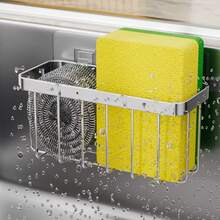 1PC No Drill Wall Hanging Sink Caddy Sponge Holder, Rustproof Stainless Steel Drain Basket, Multi-Use Wall Mount Storage Organizer For Kitchen Scrub Brush, Vegetables & Small Utensils - Multicolor - View 4