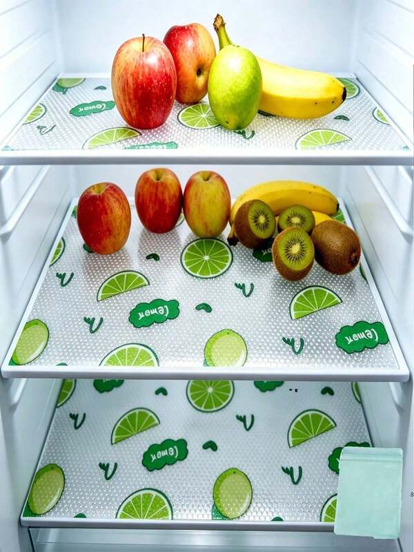 4/2/1 Peça Tapete Impermeável para Geladeira 40cm*30cm - À Prova de Umidade, Antiderrapante, Lavável, Reutilizável. Feito de Material EVA, Padrão de Limão Inovador. Adequado para Geladeira e Decoração de Cozinha.