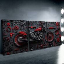 3pcs Unframe Motorcycle Parts Canvas Wall Art Set, Art Deco Classic Modern Style, Canvas, Indoor Wall Decor For Home, Office, Living Room, Dining Room, Restaurants, Poster - A - View 4