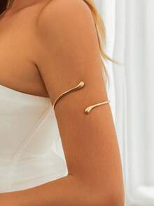 4pcs Minimalist Metal Geometric Line, Water Drop Shape Adjustable Arm Cuff Bracelet Set, Suitable For Daily Wear, Street Style And Beach Vacation - Golden - View 6
