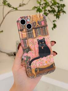 1pc Oil Painting Hand-Drawn Vintage British Study Cat Pattern Perforated Glossy Film Full Coverage Hard Phone Case Compatible With Samsung/ 11/12/13/14/15/16/17 Pro Max - Multicolor - View 1