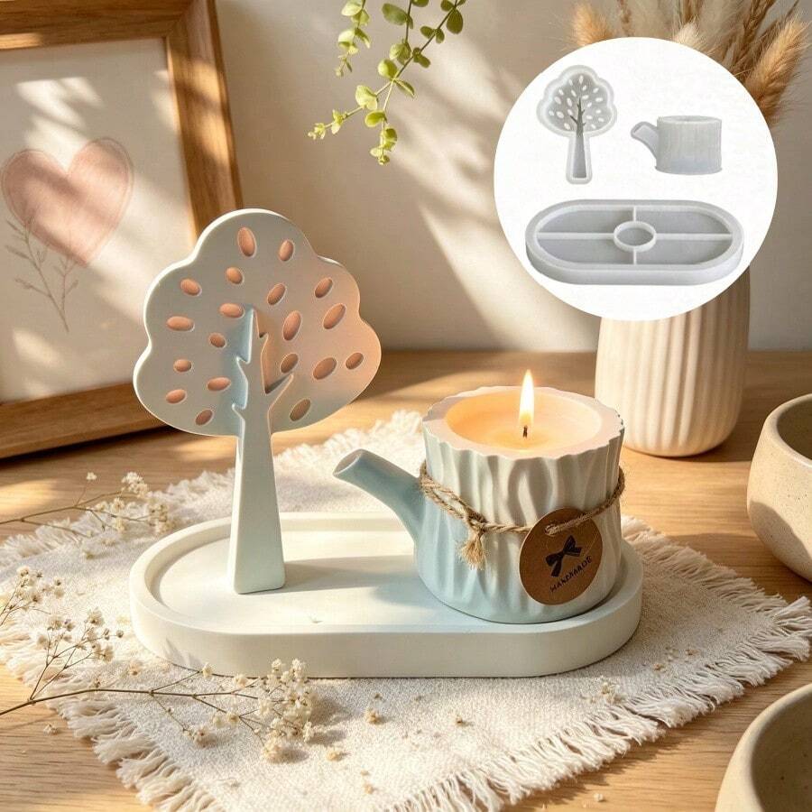 SILIKE LUFEI 3pcs Resin Silicone Mold Tree & Log Storage & Oval Tray Set Decor Mold Suitable For Making Epoxy Resin, Plaster, Candle, Aromatherapy Products, Home Decor Display Silicone Mold - Silicone Mold - View 1