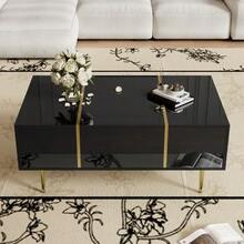White Lacquered Coffee Table, Modern And Sleek, With 2 Drawers - 黑色 - 查看 3
