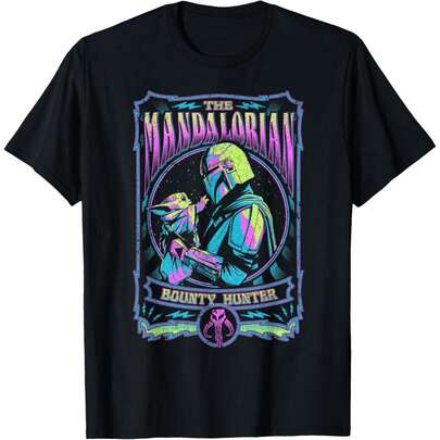 スター?ウォーズ マンダロリアン マンドー＆グログ ネオンポスター スクエアTシャツ.