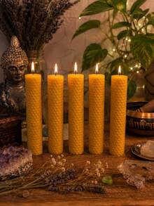 kit 5 velas de miel cera de abeja 12 cm alto x 2.5 cm grosor naturales - cera natural - Ver 2