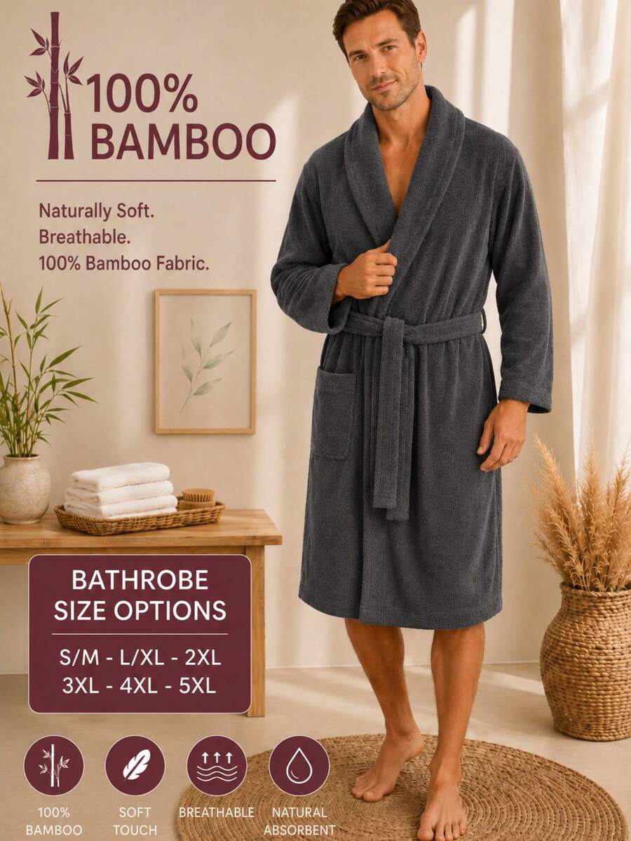 Bamboo 100% Bamboo Unisex Shawl Collar Soft Plus-Size Adult Bathrobe - Dark Grey - View 1
