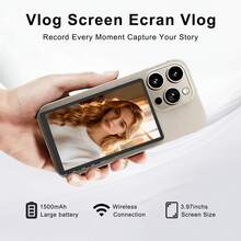 Vlog 自拍監控螢幕，相容 iPhone 與 Android 後置相機，無線傳輸手機後置鏡頭 3.97 吋螢幕，適用社群媒體平台直播、Vlogging 套件，相容 iPhone，磁吸保護殼，Vlog 螢幕 - 彩色 - 查看 1