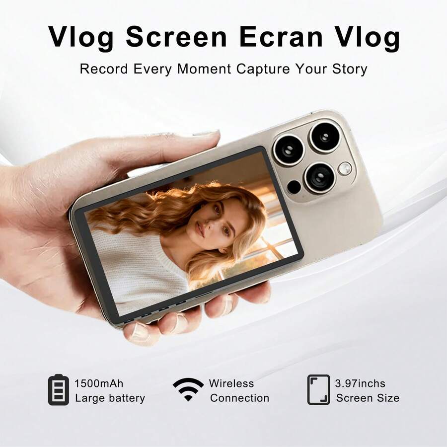 Vlog 自拍監控螢幕,相容 iPhone 與 Android 後置相機,無線傳輸手機後置鏡頭 3.97 吋螢幕,適用社群媒體平台直播、Vlogging 套件,相容 iPhone,磁吸保護殼,Vlog 螢幕 - 彩色 - 查看 1