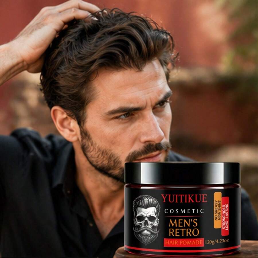 YUITIKUE Pomada de Cabelo Retrô Masculina, Pasta de Modelagem de Cabelo com Fixação Forte e Alto Brilho, Cera de Penteado Resistente ao Vento de Longa Duração, Creme de Modelagem de Cabelo Não Oleoso para Homens, 120g, Ideal para Criação de Penteados Retrô Diários - 120g - Visão 1