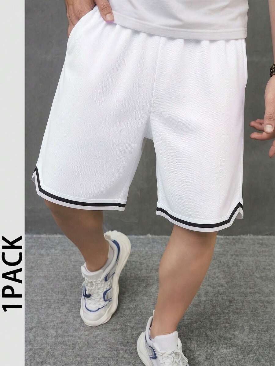 1件青少年男款休閒舒適極簡百搭時尚戶外運動短褲,夏季 - 白色 - 查看 1