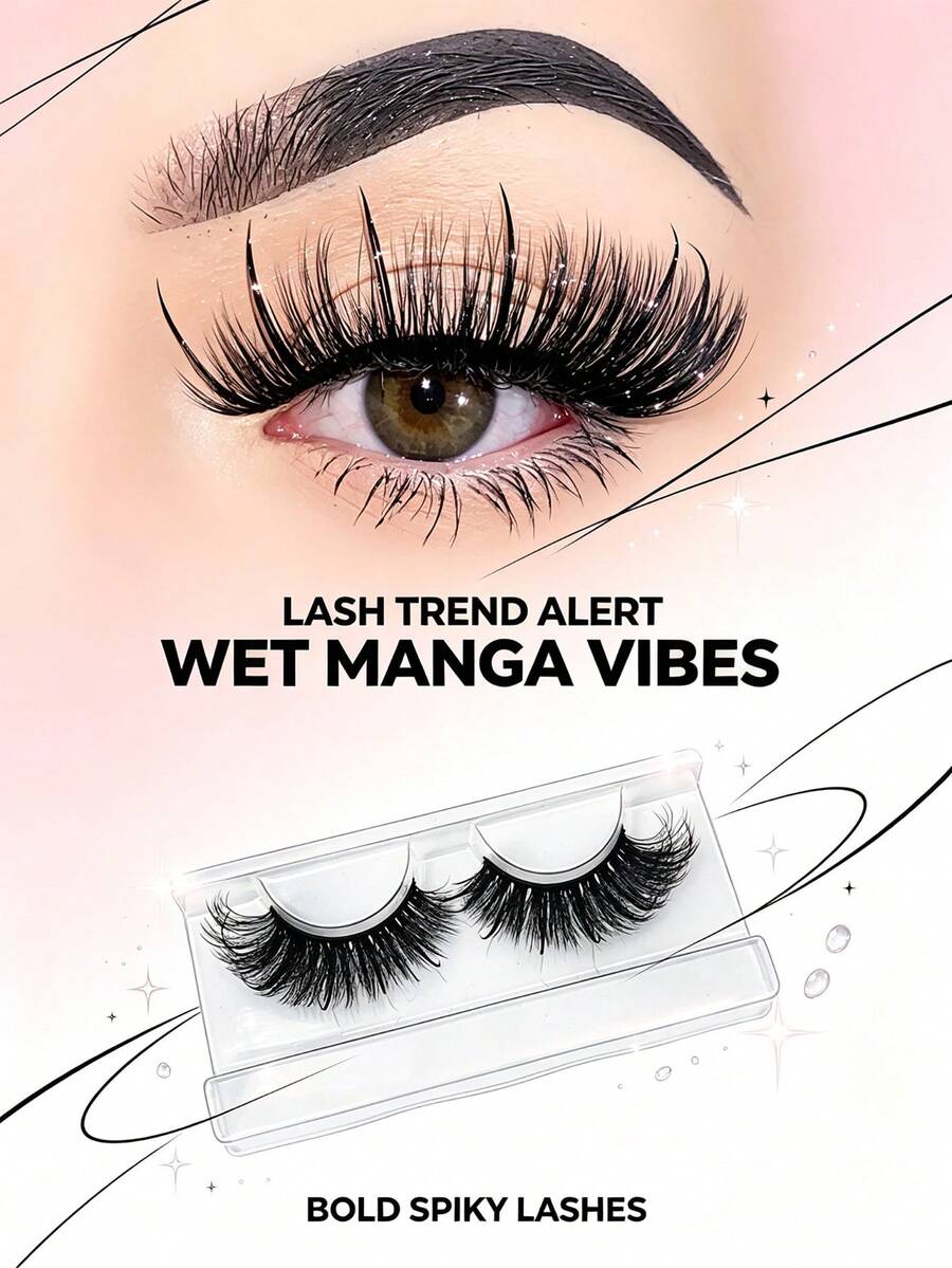 1對 Wet Lash 漫畫風假睫毛,尖銳蓬鬆仿貂毛條狀睫毛,顯眼豐盈可重複使用,適合 Cosplay 眼妝 (N2) - 黑色 - 查看 1