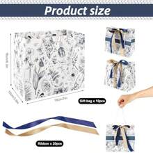 10Pack 7" Mini Blue Gift Bag Set With Handles And Ribbon, Paper Gift Bag, Durable Premium Present Bags For Birthday, Wedding, Baby Shower, Mother's Day, Anniversary - Mini Vintage Floral - View 2