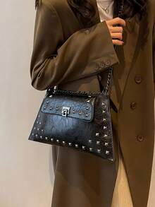 Fashionable And Elegant Street Holiday Solid Color Chain Retro Multifunctional Shoulder Bag Envelope Handbag, Y2k Bag, Gothic Punk Women's Bag - Black - View 3