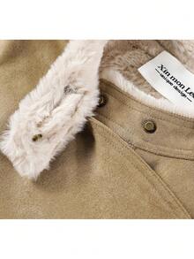 Korean Style Maillard Vintage New Suede Fleece Jacket With Two-Way Zipper, College Vacation Daily Autumn/Winter - Khaki - View 3
