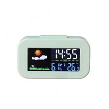 Screen Weather Alarm Clock | Real-Time Temperature And Humidity Monitoring With Weather Icons | Large Digital Display And Snooze Function | Suitable For Bedside Table, Desktop, Dormitory Electronic Alarm Clock Battery Powered (Battery Not Included) - Multicolor - View 12
