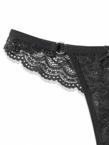 Customizable Rhinestone Letter Women's Hollow Lace Thong, Personalized Text Sheer Lace Panties, Elegant Lingerie, Unique Romantic Couple Gift - Multicolor - View 2