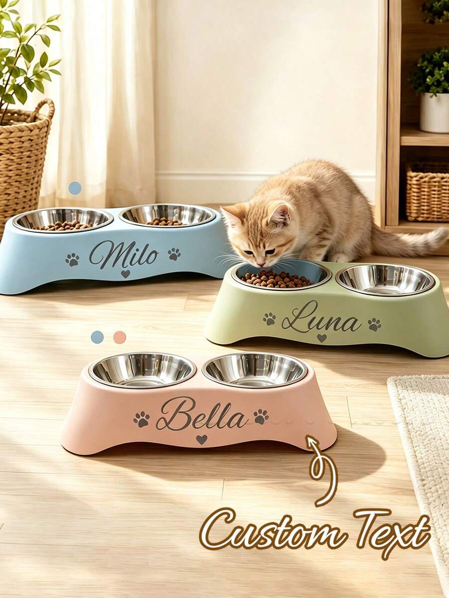 Personalized Pet Bowl, Customized Name Pet Bowl, Dual-Purpose For Feeding And Drinking, Neck Protection, Suitable For Cats, Dogs And Other Pets Feeding Utensils, Ideal Choice For Food And Water, Perfect Commemorative Gift For All Breeds - Multicolor - View 1
