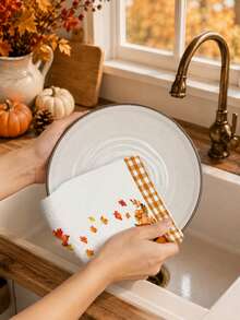 2 pièces/4 pièces/8 pièces Serviettes de main avec feuilles d'érable et écureuil d'automne pour Thanksgiving, serviettes de salle de bain pour la fête des récoltes, torchons, style ferme vintage, convient pour la décoration de cuisine de la fête des récoltes, décoration d'événement de fête de Thanksgiving - Multicolore - Voir 7