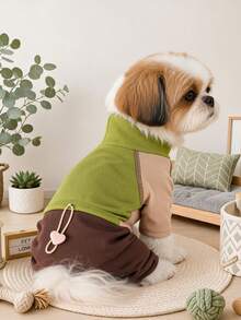 PETCIRCLE 1PC Pet Clothes Small Dog Puppy Cute Pet Autumn/Winter Versatile One-Piece Windproof Warm Colorblock Four-Legged Outfit - Green Coffee - Multicolor - View 2