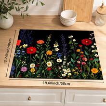 1pc Black Background Colorful Wildflower Print Diatomaceous Earth Kitchen Drain Mat, Absorbent Quick-Drying Non-Slip Coffee Machine Mat, Suitable For Kitchen Countertop, Dining Table And Coffee Corner Decoration - Multicolor - View 9