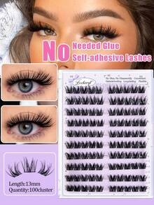 Lvcheryl 100-120pcs/Box 10rows Self-Adhesive Eyelash Reusable Glue-Free, False Eyelashes Waterproof Natural Style For Beginners Makeup - C - View 3