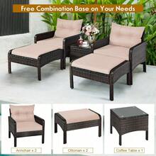 5 Pieces Patio Rattan Sofa Ottoman Furniture Set With Cushions - Beige - View 7