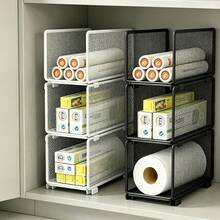 Multifunctional Kitchen Storage Rack, Stackable Tiered Deep Cabinet Organizer With Paper Towel Holder, Plastic Wrap & Dispenser, Spice & Seasoning Storage Box, Kitchen Essentials & Decor, Pantry Organization, Apartment Essentials - Multicolor - View 2