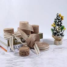 فيونكة شبكية من حبل القنب DIY، شريط منسوج زخرفي، يُستخدم للحرف اليدوية DIY، شريط التغليف، شبكة بحافة معدنية، منسوج من الجوت الطبيعي، تغليف يدوي الصنع، تنسيق الزهور، إكليل العطلات، عيد الميلاد - متعدد الألوان - مشاهدة 8