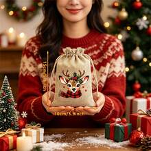 1/6/12pcs,Christmas Burlap Gift Bags, Christmas Gift Bags, Reusable Drawstring Bags, 5 Christmas-Themed Designs Randomly Shipped, Suitable For Christmas Party Favors, Birthday Gifts, Christmas Tree Decorations - Multicolor - View 3