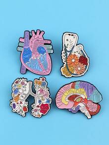 Cute Floral Anatomical Brooch Heart Lungs Brain Enamel Pin Science Badge For Bag Jacket Accessories Gift - Multicolor - View 4