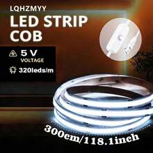 1-5m USB供電LED燈條COB，附按鈕開關，易於安裝，適合婚禮、萬聖節、聖誕節、派對、各種節日裝飾，或電視、衣櫃等室內DIY裝飾 - 彩色 - 查看 19