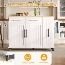 Ilot de cuisine mobile, plan de travail rabattable, sur roulettes, rangement mdf, blanc - Multicolore - Voir 4