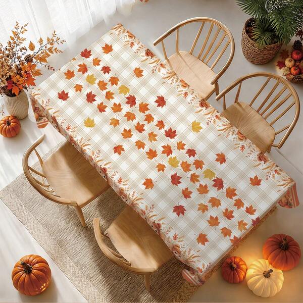 1pc Autumn Harvest Theme Maple Leaf Squirrel Pumpkin Pattern Tablecloth, Single-Sided Print 100% Polyester Material, Autumn Vintage Plaid Atmosphere Dining Tablecloth, Rectangular, Square Tablecloth Suitable For Various Occasions Including Home Daily Activities, Birthday Parties, Holiday Gatherings, Restaurant Tabletop Decoration