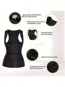 1pc Women's Shapewear, Sports Plastic Waist Belt With Buckle And Hook & Loop, Slimming Underwear, Chest Support, Abdominal Compression, Chest Support Vest - Black - View 3