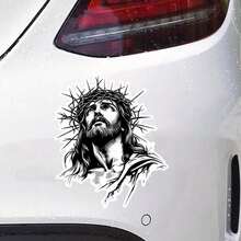 6 Inch Jesus Faith Vinyl Sticker, Black And White Crown Of Thorns Cross Mountain Glossy Decal, Self-Adhesive For Indoor And Outdoor Use, Suitable For Cars, Laptops, Windows - Sticker - View 9