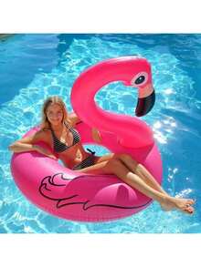 1pc Inflatable Upright Flamingo Swim Ring, Summer Pool Float, Deep Water Use Water Float (Non-Glowing, Non-Battery Version) - Flamingo Swimming Ring - View 2