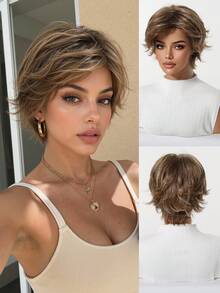 8in Brown Mixed Color Short Shag Bob Wigs European Style For Women For Women's Daily Wear Also Suitable For Parties, Music Festivals, It's The Perfect Gift For Halloween And Christmas. Perfectly Showcases Party Fashion - Multicolor - View 13