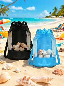 1pc Large Beach Toy Storage Bag, Large Capacity Mesh Beach Bag, Breathable Drawstring Backpack, Beach Shell Storage Bag, Swimming Pool Accessories, Beach Essentials, Shell Collection Bag, Toy Storage Organizer, Cruise Travel Essentials, Vacation Style - Standard Model - View 7
