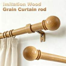 1 Set - Faux Wood Grain Curtain Rod, Fits Window Sizes 34 To 146 Inches, 1 Inch Diameter, Adjustable Heavy Duty Curtain Rod With Decorative Faux Wood Grain Finials, Suitable For Living Room, Bedroom, Kitchen, Cafe And Farmhouse - Bohemian - View 3