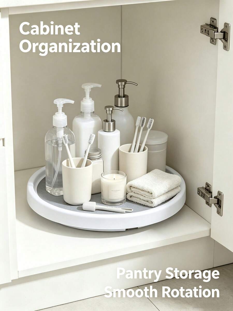 Lazy Susan Organizer, Rotating Turntable For Cabinet, Kitchen Cabinet Storage Holder, Household Cabinet Organization Accessories -White/Gray - Multicolor - View 1