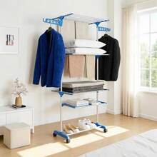 Multifunctional Foldable Floor Clothes Drying Rack - Blau - Übersicht 4