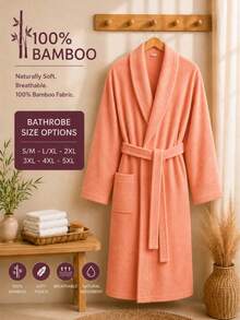 Bamboo 100% Bamboo Unisex Shawl Collar Soft Plus-Size Adult Bathrobe - Coral Pink - View 2