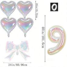 kumozawa 6pcs Iridescent Transparent Number, Bow And Heart Balloons - Includes 40" Iridescent Transparent Number, 24" Iridescent Transparent Bow, 18" Iridescent Transparent Heart Balloons. Suitable For Baptism - View 19