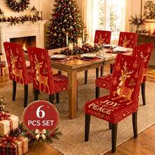 1/2/4/6/8pcs Christmas Tree & Deer Pattern Elastic Chair Covers, Removable, Washable, Easy To Clean, Suitable For All Seasons, Perfect For Holiday Home Decor, Ideal For Dining Room, Living Room And Kitchen - Multicolor - View 11