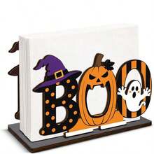 Wooden Napkin Holder Halloween Tabletop Decor Napkin Storage Rack Home Kitchen Decoration Center Table Craft - Multicolor - View 4