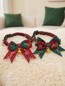 Set di 3 pezzi di costumi natalizi per animali domestici, 2 stili con collare a fiocco con campanello, bavaglino di Babbo Natale lavorato a maglia a mano, accessori fotografici per gatti e cani di piccola taglia - Multicolore - Visualizzare 7