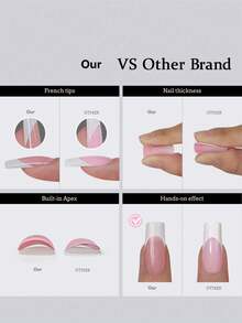 24 Peças Pontas de Unhas para Manicure Francesa, Adesivos de Unhas Quadradas Curtas com Borda Francesa Branca Leitosa, Unhas Postiças de Gel Macio, Extensões de Unhas Acrílicas Removíveis por Imersão - Multicolorido - Visão 6